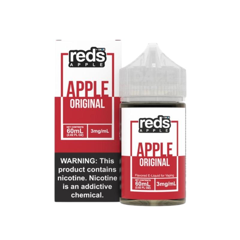 7Daze Reds Apple freebase e-liquid in a 60 mL bottle, the strength printed on the label