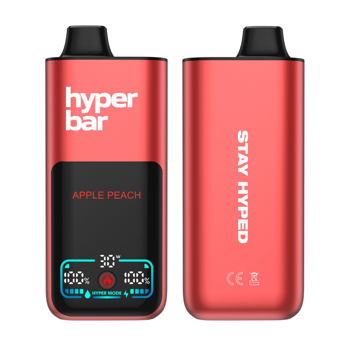HyperBar BE70K disposable vape, a tall rectangular body with a front screen, standing upright on white