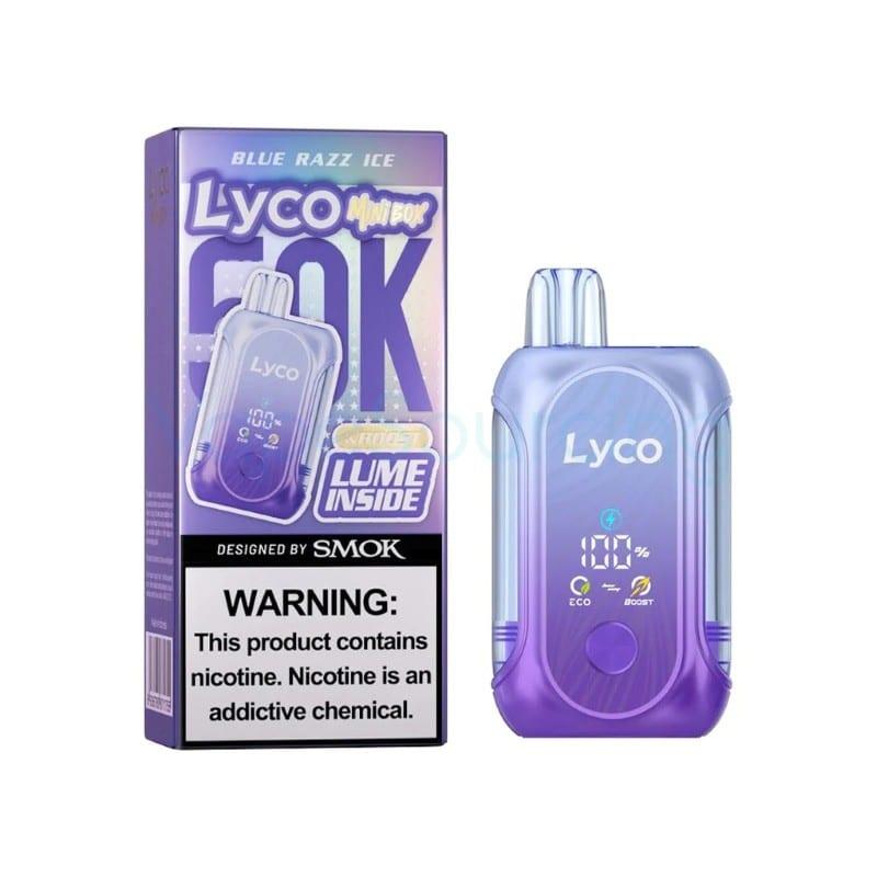 SMOK Lyco Mini Box 50K disposable, a compact box-shaped device with a screen on the front